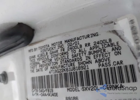 2001 Toyota Camry Le из США, поврежденный, VIN 4T1BG22K61U818921